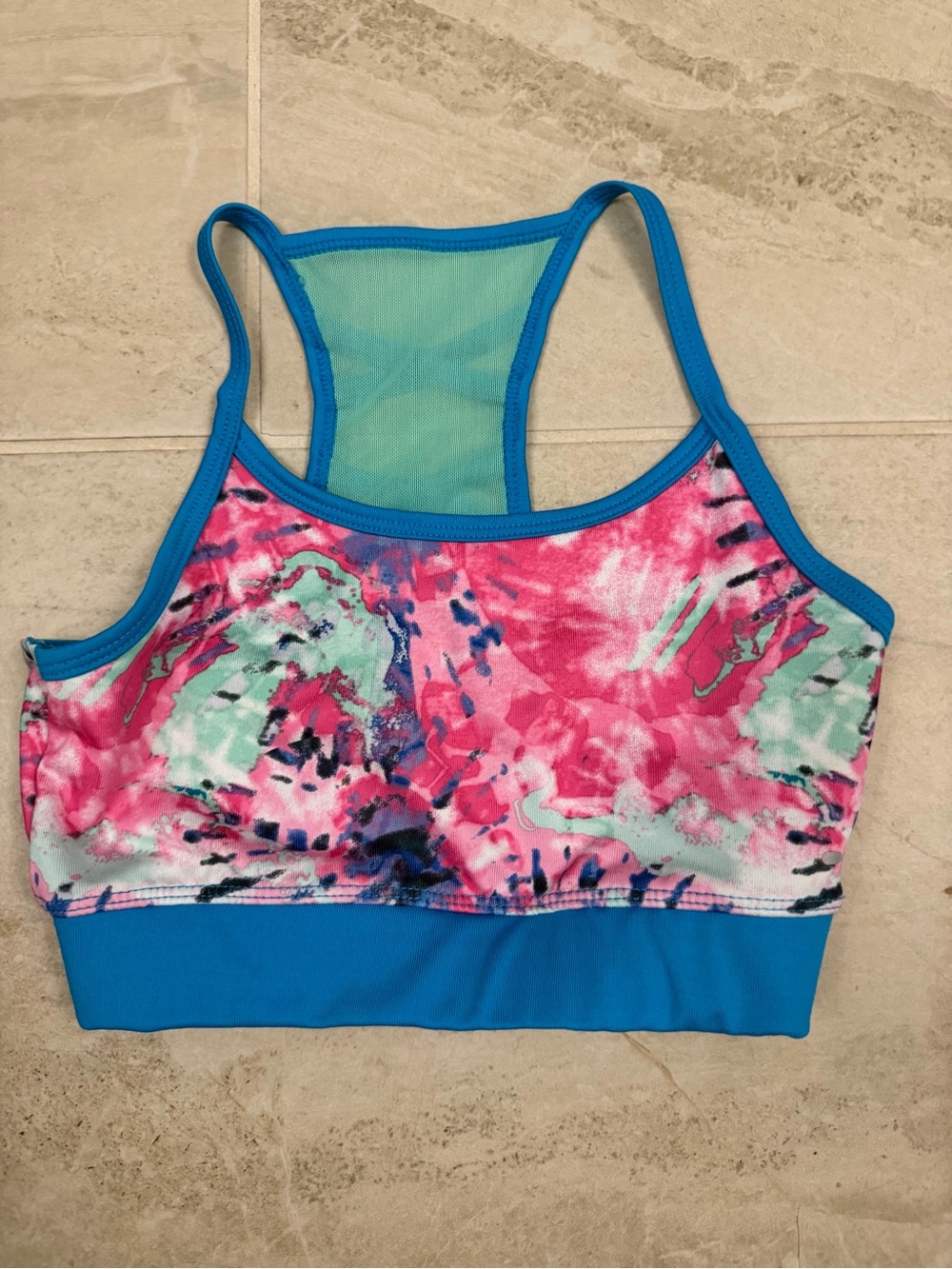 Avia Pink, Aqua & Blue Girls' Printed Racerback Sports Bra